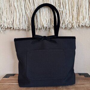 90s Vintage Charter Club Collection Black Nylon Velvet Bow Top Handle Small Tote